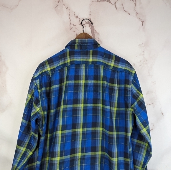 Eddie Bauer Shirt Mens Large Blue Green Plaid Button Up Travex Shacket Jacket - Picture 6 of 12